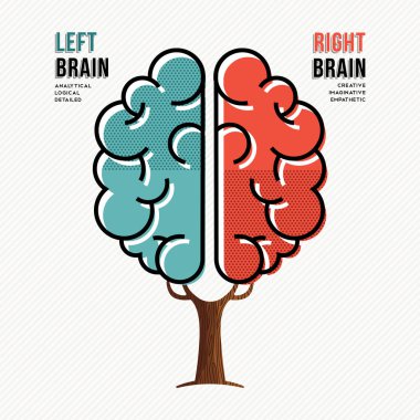 Konsept illüstrasyon insan beyin hemisferlerin sol ve sağ beyin çağdaş düz çizgi sanat tarzı hakkında bilgi. Eps10 vektör