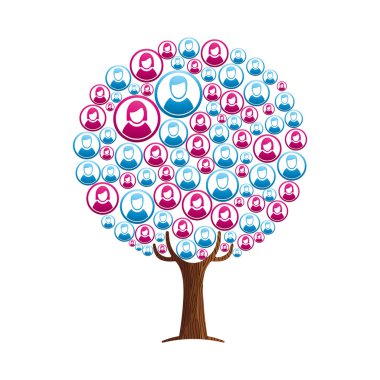 Ağaç online kişi profil avatarları yaptı. Konsept illüstrasyon için topluluk yardım etmek, sosyal ekip çalışması proje veya Internet iletişim. Eps10 vektör.