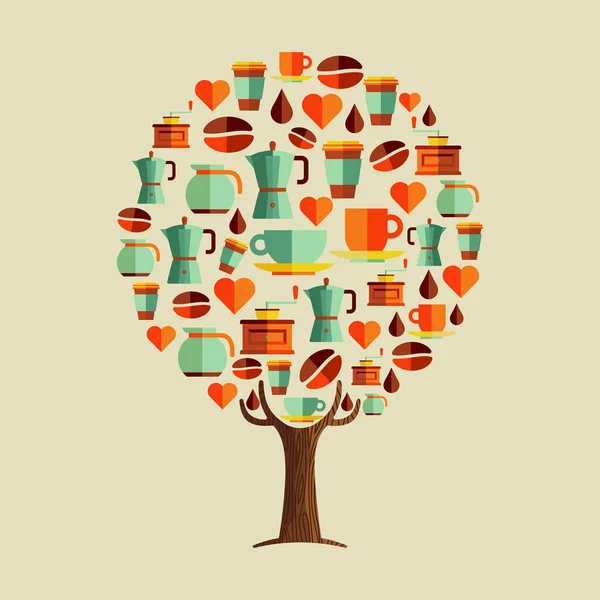 Tree Made Coffee Restaurant Icon Set Illustration Concept Cafe Cup — Stock Vector