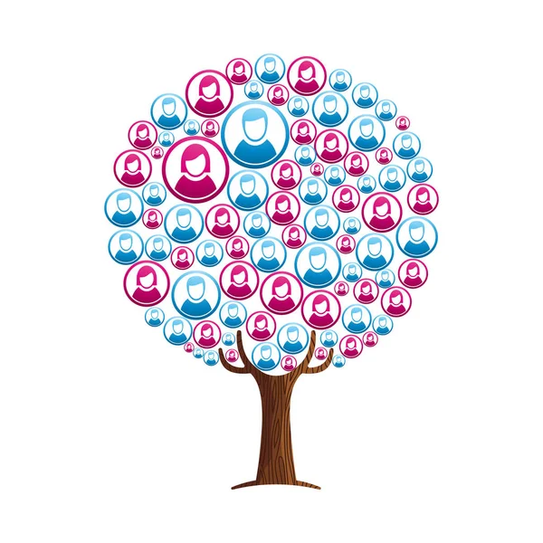 Дерево Сделанное Аватаров Профиля Онлайн Людей Концептуальная Иллюстрация Помощи Сообществу — стоковый вектор