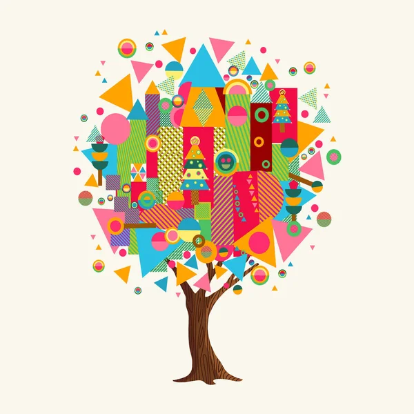Árvore Feita Formas Abstratas Coloridas Ícones Símbolos Geométricos Cores Vibrantes — Vetor de Stock