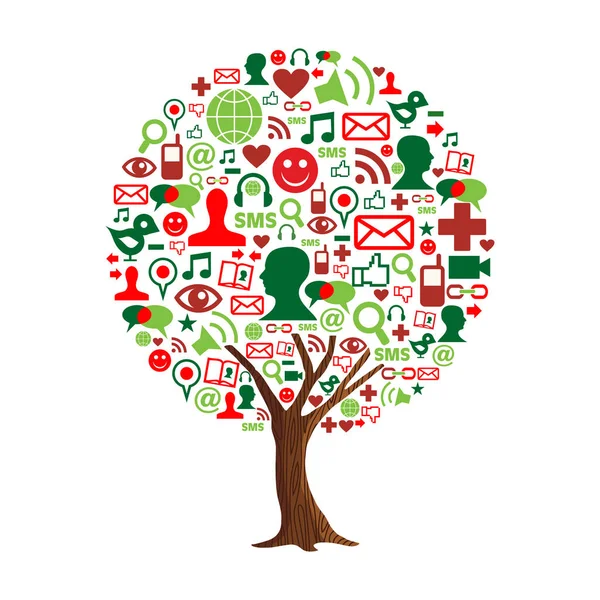 Árbol Con Iconos Aplicaciones Redes Sociales Ilustración Conceptual Sobre Comunicación — Vector de stock