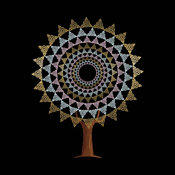 Árbol Con Estilo Boho Arte Mandala Color Dorado Ilustración India — Archivo Imágenes Vectoriales