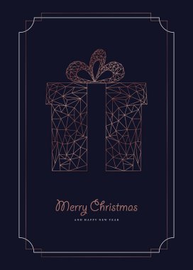 Neşeli Noel ve mutlu yeni yıl tebrik kartı lüks xmas hediye soyut geometrik çizgi stili, bakır rengi tatil poster çizimde ile. Eps10 vektör.