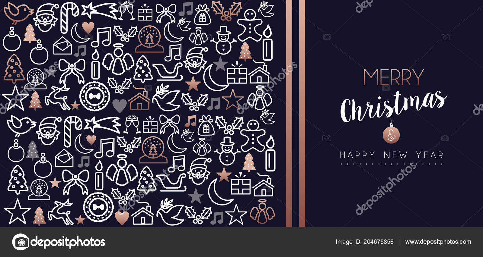 Merry Christmas and Happy New Year greeting card holiday outline icon set in copper color with text quote EPS10 vector — Vektor od cienpies