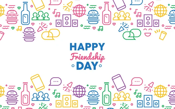 Happy Friendship Day Illustrazione Biglietto Auguri Con Divertimento Partito Icona — Vettoriale Stock