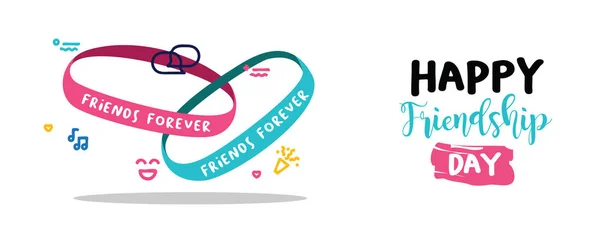 Happy Friendship Day Holiday Web Banner Cute Friend Bracelet Friends — Stock Vector