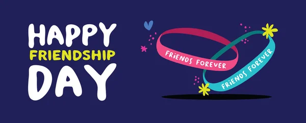 Ευτυχισμένος Φιλίας Ημέρα Διακοπών Web Banner Χαριτωμένο Φίλος Βραχιόλι Φίλοι — Διανυσματικό Αρχείο