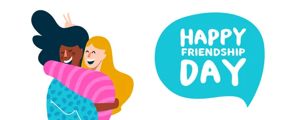 Dzień Szczęśliwy Przyjaźni Baneru Internetowego Specjalne Wakacje Wektor Dwie Dziewczyny — Wektor stockowy