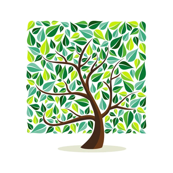 Baum Aus Grünen Blättern Mit Ästen Quadratischer Form Naturkonzept Umwelthilfe — Stockvektor