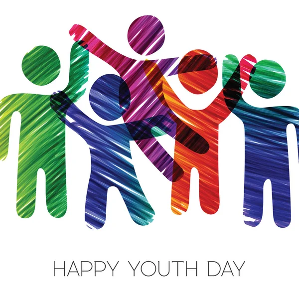 Feliz Dia Juventude Ilustração Cartão Saudação Divertido Grupo Adolescente Diversas — Vetor de Stock