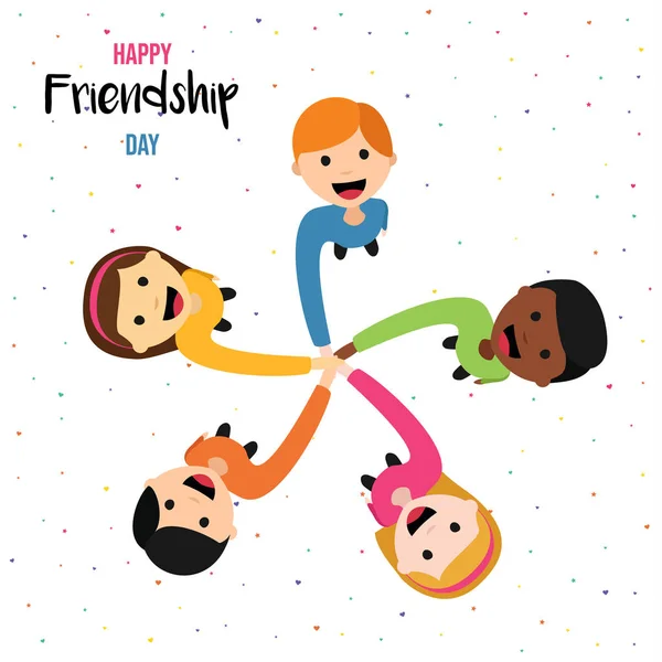 Happy Friendship Day Greeting Card Illustration Diverse Children Group Holding — Stock Vector