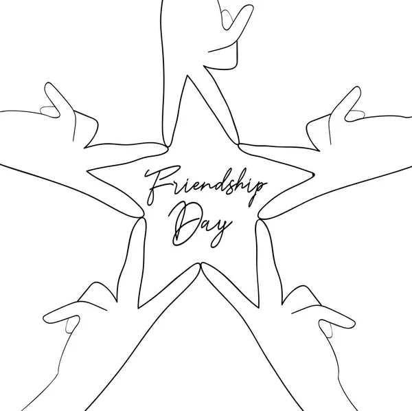 Ευτυχής Ημέρα Φιλίας Ευχετήρια Κάρτα Εικονογράφηση Της Φίλος Χέρια Ομάδα — Διανυσματικό Αρχείο