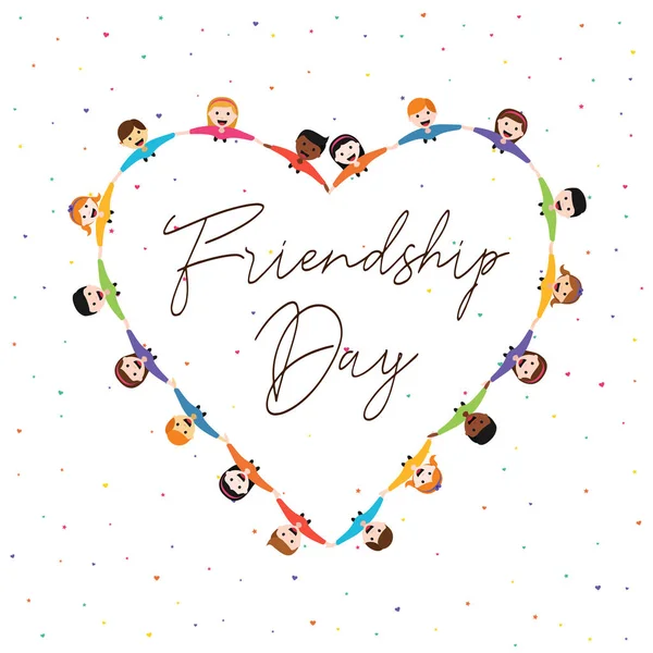 Happy Friendship Day Illustrazione Biglietto Auguri Diversi Gruppi Bambini Forma — Vettoriale Stock