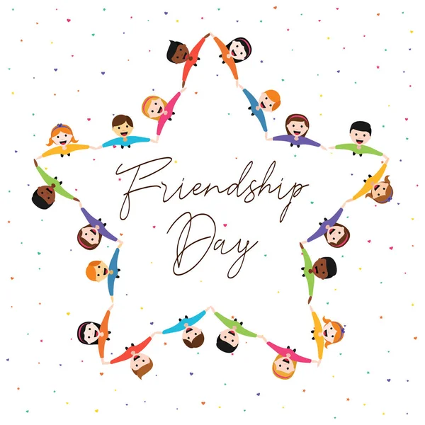 Happy Friendship Day Illustrazione Biglietto Auguri Diversi Gruppi Bambini Forma — Vettoriale Stock