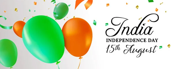Hindistan Bağımsızlık Günü Web Afiş Illüstrasyon Bayrak Renk Balonlar Parti — Stok Vektör
