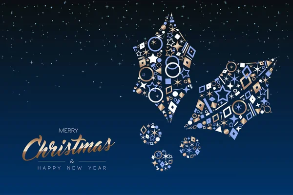 Joyeux Noël Bonne Année Carte Voeux Elégante Feuille Houx Faite — Image vectorielle