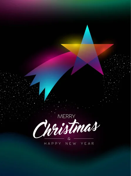 Buon Natale Felice Anno Nuovo Biglietto Auguri Colorato Ornamento Stella — Vettoriale Stock
