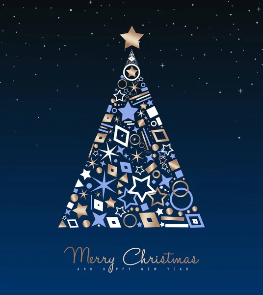 圣诞快乐 新年豪华贺卡插图 圣诞松树由优雅的铜图标在夜空背景 Eps10 — 图库矢量图片