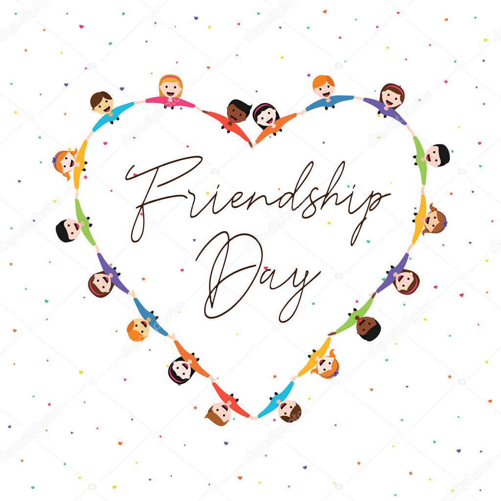 Feliz Día Amistad Ilustración Tarjetas Felicitación Diversos Grupos Niños  Forma Vector de stock por ©cienpies 205383658, image size:1024x1024