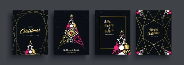 Boldog Karácsonyt Boldog Évet Üdvözlő Kártya Világmárkás Arany Ünnepnapsort Fenyő — Stock Vector