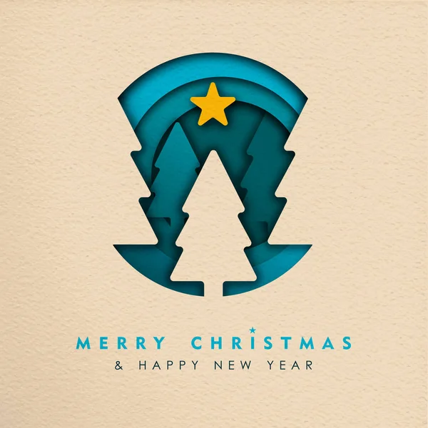 Frohe Weihnachten Und Ein Gutes Neues Jahr Papierschnitt Stil Grußkarte — Stockvektor