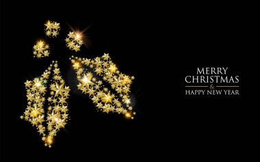 Mutlu Noeller ve mutlu yeni yıl zarif tebrik kartı holly yaprak çizim ile altın yıldız yaptı. Lüks tatil parti tasarımı. Eps10 vektör.