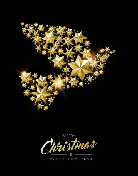 Boldog Karácsonyt Újévi Üdvözlő Kártya Reális Arany Csillag Csillogó Elegáns — Stock Vector