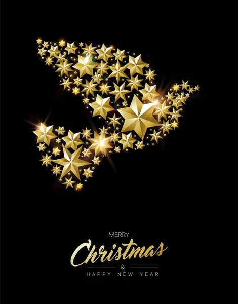 Feliz Navidad Tarjeta Felicitación Año Nuevo Con Estrellas Oro Realistas — Vector de stock