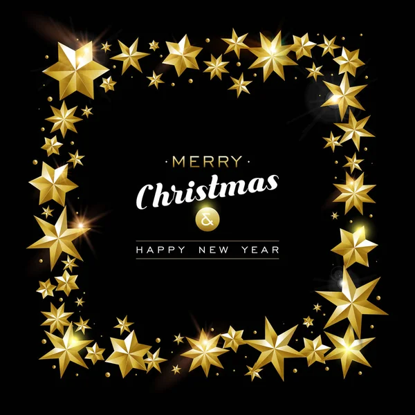 Merry Christmas New Year Greeting Card Realistic Gold Stars Glitter — Stock Vector