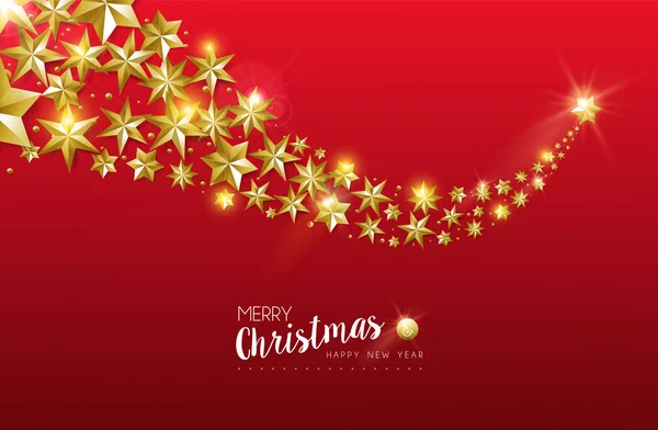 Vrolijke Kerstmis Gelukkig Nieuwjaar Luxe Gouden Sterren Decoratie Ontwerp Feestelijke — Stockvector