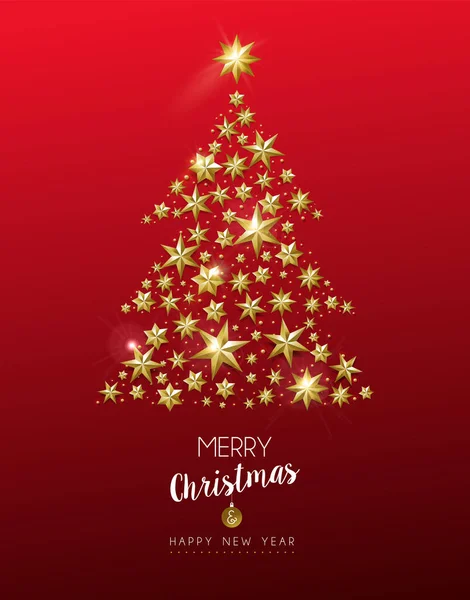 メリー クリスマスと幸せな新年のエレガントなグリーティング カード クリスマス パイン ツリー図では金の星から成っています 高級ホリデー パーティー デザイン Eps10 — ストックベクタ