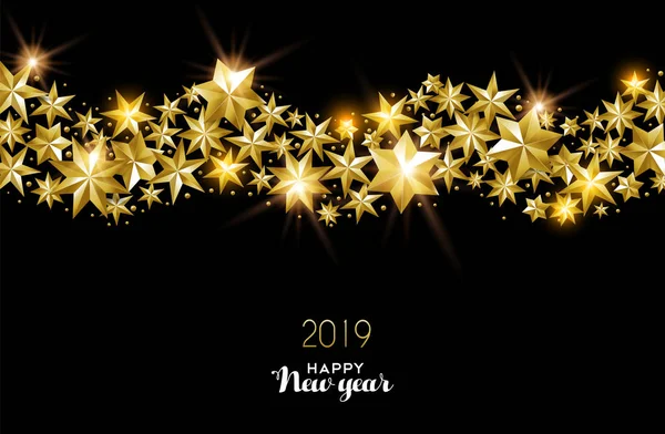 Gelukkig Nieuwjaar 2019 Gouden Afbeelding Gemaakt Van Realistisch Gouden Sterren — Stockvector