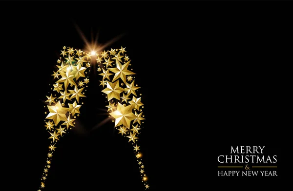 Neşeli Noel Mutlu Yeni Yıl Zarif Tebrik Kartı Şampanya Kadehi — Stok Vektör
