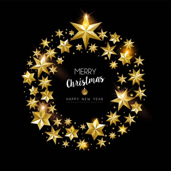 Feliz Navidad Tarjeta Felicitación Año Nuevo Con Estrellas Oro Realistas — Vector de stock