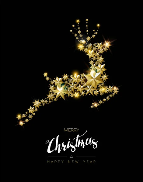 Новым Годом Рождеством Христовым Элегантные Открытки Оленями Иллюстрации Золотых Звезд — стоковый вектор