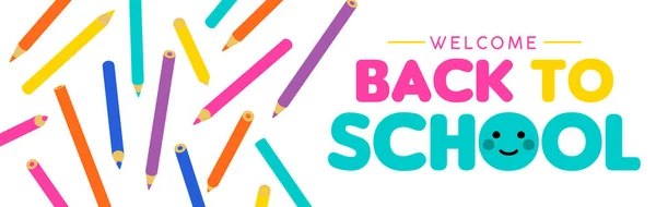 Ritorno Scuola Colore Matita Web Banner Bambini Decorazione Colori Vivaci — Vettoriale Stock