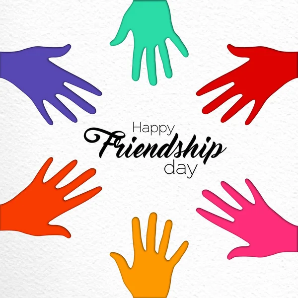 Happy Friendship Day Illustrazione Biglietto Auguri Amici Mani Gruppo Insieme — Vettoriale Stock