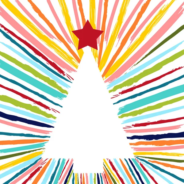 楽しいカラフルなメリー クリスマス グリーティング カード デザイン グランジ手描きブラシ ストロークの松の木が作られたクリスマスを色します Eps10 ペイント ペイント — ストックベクタ