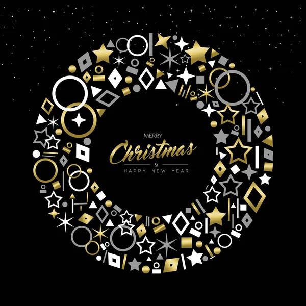 圣诞快乐新年贺卡设计与典雅的金色装饰图标 使节日花圈形状 Eps10 — 图库矢量图片