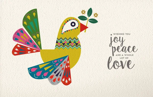 メリー クリスマスと新年あけましておめでとうございます民芸グリーティング カード イラスト カラフルな鳩鳥は伝統的なスカンジナビア装飾紙テクスチャ背景から成っています Eps10 ベクトル — ストックベクタ
