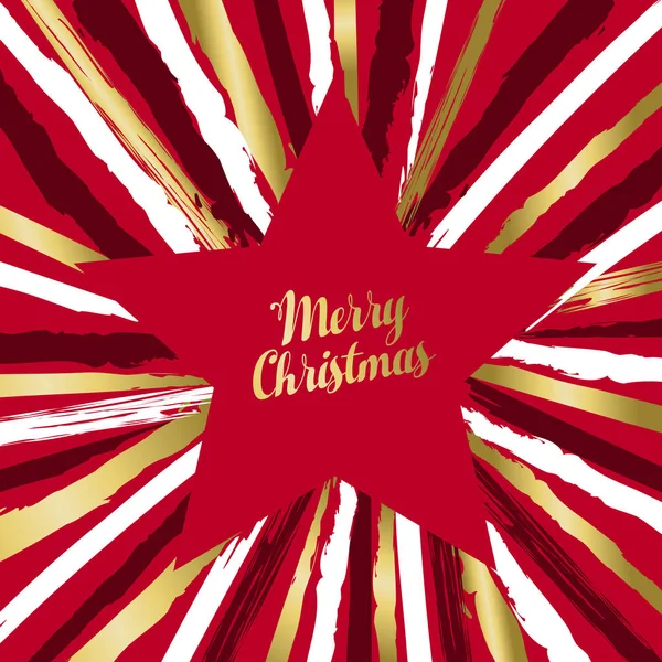 Merry Christmas Text Luxury Greeting Card Design Red Color Star — Stock Vector