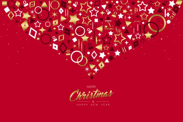 圣诞快乐 新年幸福 贺卡插图 黄金假日图标装饰艺术在红色节日背景 Eps10 — 图库矢量图片
