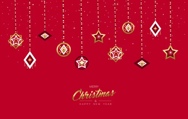 圣诞快乐 新年幸福 贺卡插图 金色圣诞饰品华而不实的红色节日背景 Eps10 — 图库矢量图片