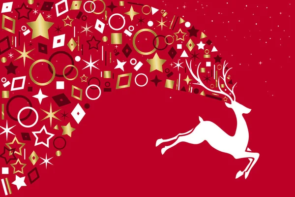 Weihnachten Rentiere Springen Auf Rotem Hintergrund Mit Metallischem Gold Symbol — Stockvektor