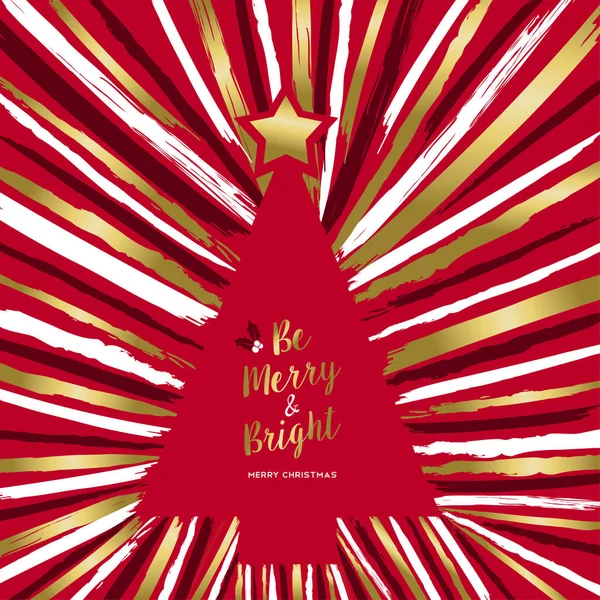 圣诞快乐豪华贺卡设计用金色圣诞松树制成的垃圾手画画笔笔触在节假日红色背景 Eps10 Vecto — 图库矢量图片
