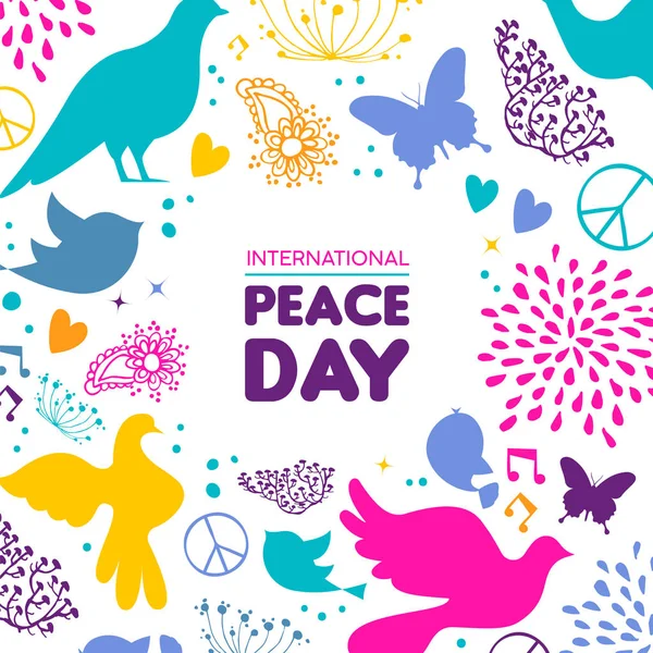 International Peace Day Illustration Colorful Peaceful Icons Hand Drawn Style — Stock Vector