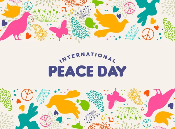 Διεθνής Ημέρα Ειρήνης Εικονογράφηση Πολύχρωμα Ειρηνική Εικονίδια Στο Χέρι Που — Διανυσματικό Αρχείο