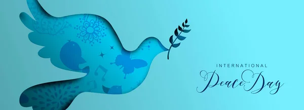 国際平和デー休日ソーシャル メディア バナー イラストです 紙カット鳩鳥形シルエット素材自然落書き装飾背景を持つ Eps10 ベクトル — ストックベクタ