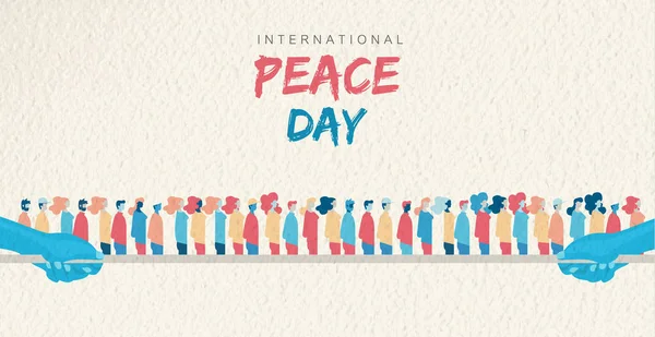 Wereld Vrede Dag Wenskaart Illustratie Diverse Mensen Groep Samen Voor — Stockvector
